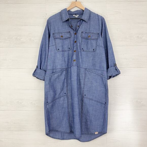 DULUTH Trading Co Chambray Shirt Dress 2XL Rootstock Denim Blue Utility Western - Picture 7 of 15